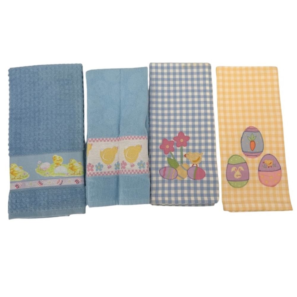 Sonoma Home Goods Kitchen Towels Easter Chick Egg Gingham 4pc Set Spring Decor